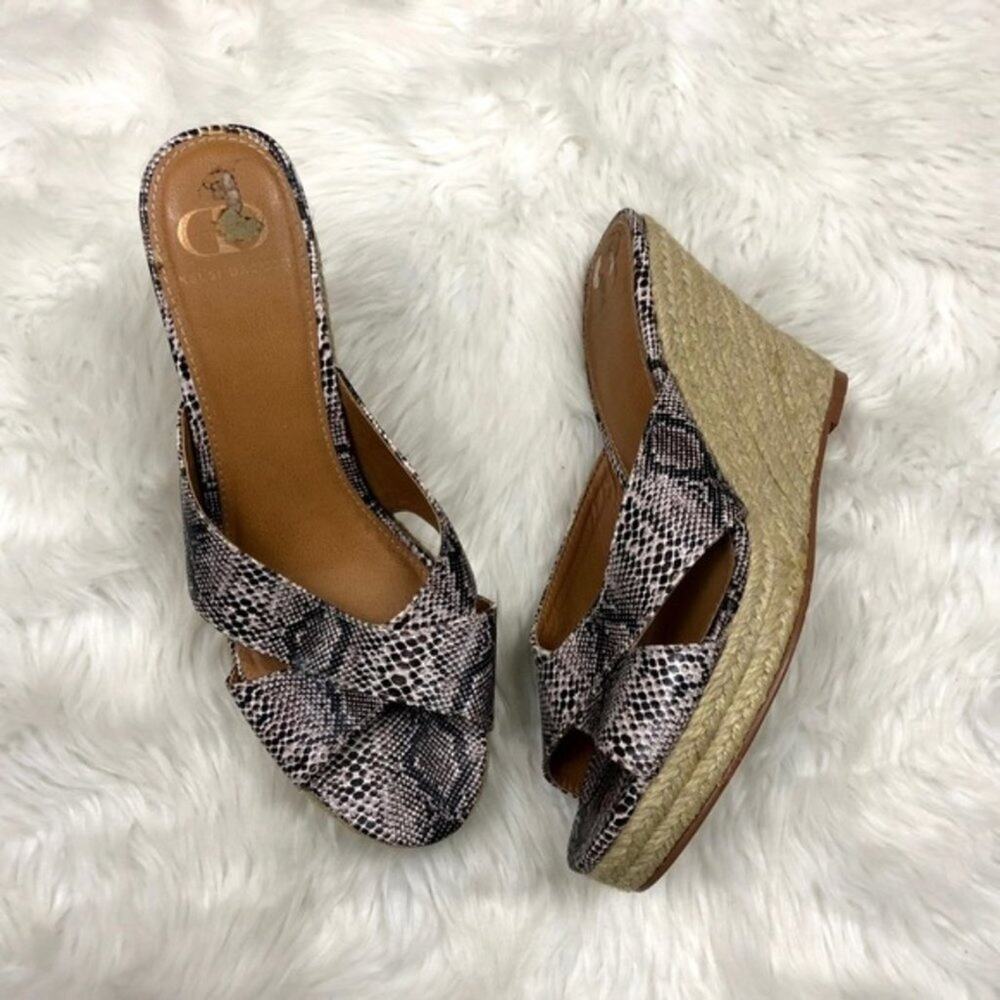 Kelsi Dagger 9 Womens Snake Print Cross Strap Slip-on Espadrille Wedge Sandals